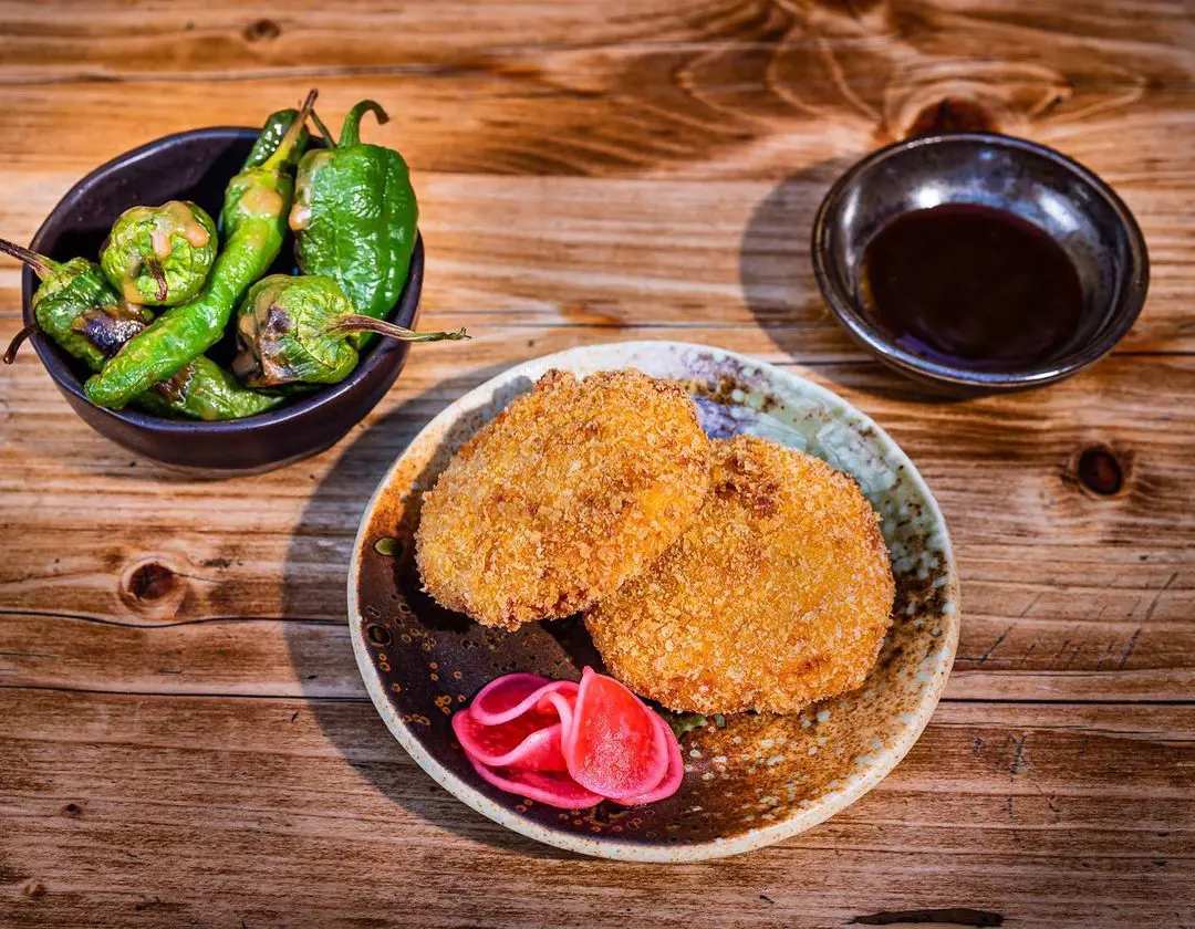 Padron Peppers in Miso Butter and Kabocha Pumpkin Korokke