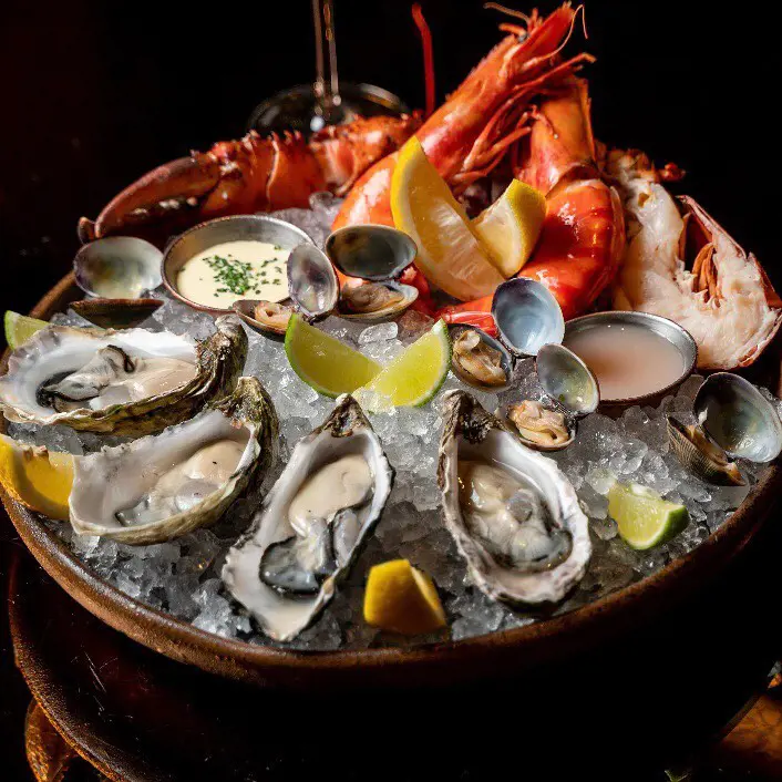Canadian lobster, Jersey oysters, tiger prawns and Palourde clams