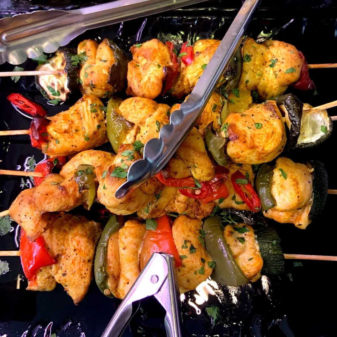 Chicken and salmon kebabs