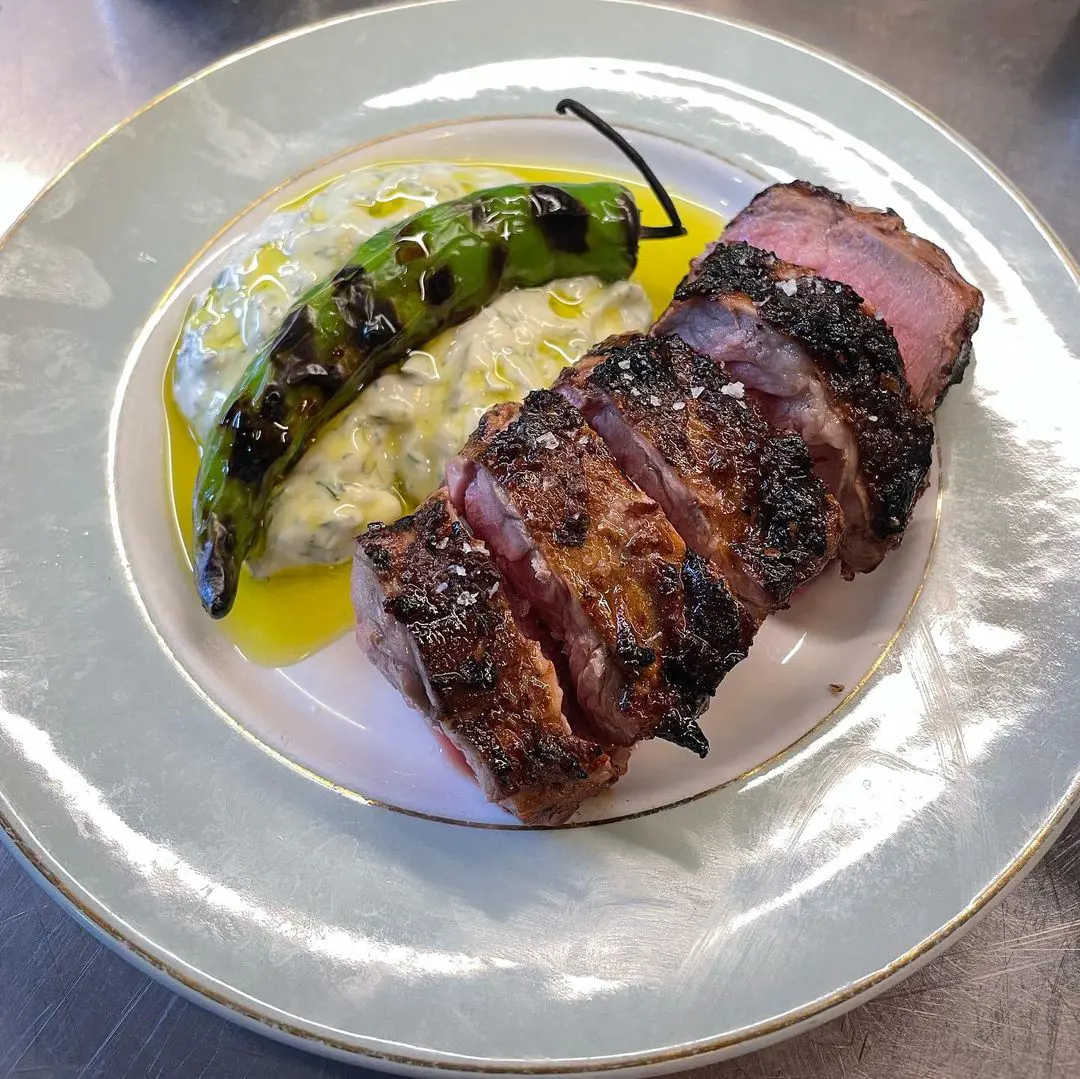 Lamb neck, tzatziki and a grilled hot pepper