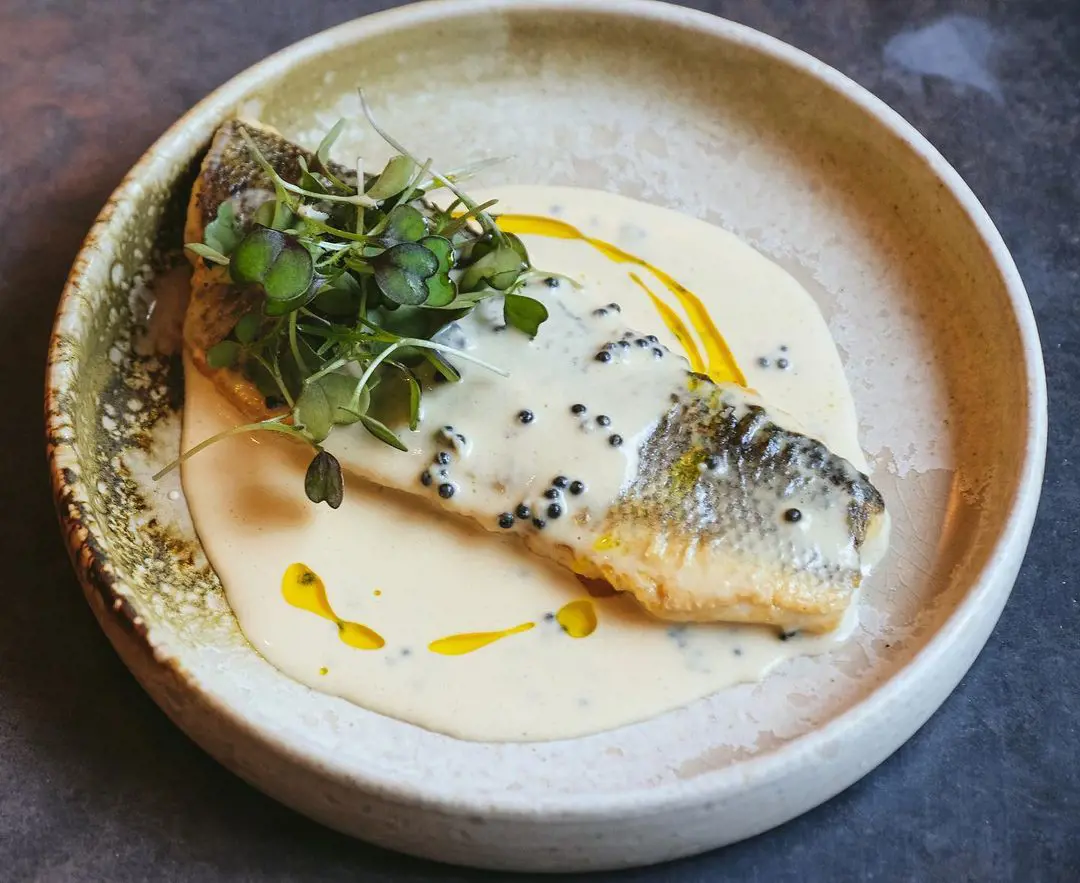 Sea bass in a Champagne & Attilus Caviar sauce