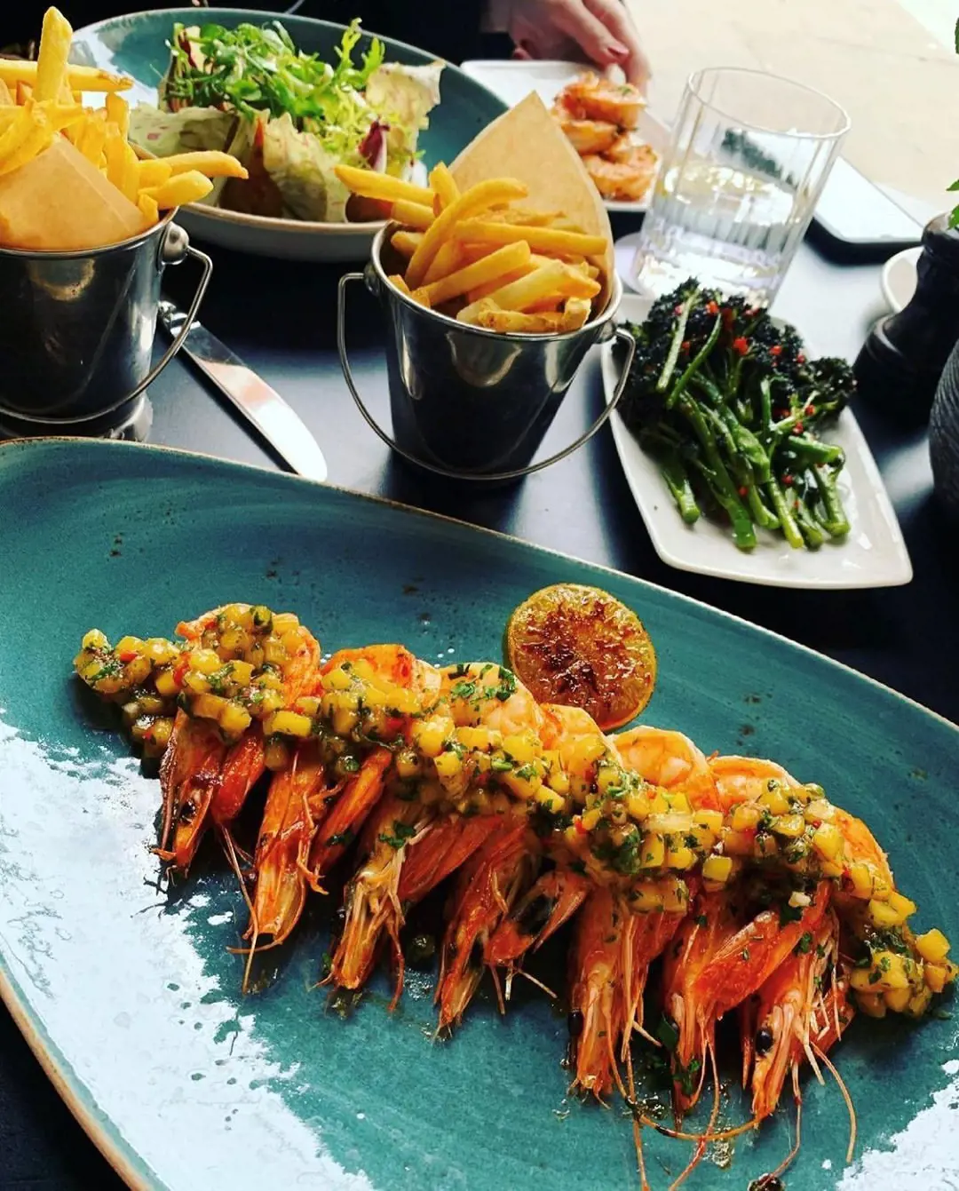 Grilled Tiger prawns with a mango, chilli & lime relish