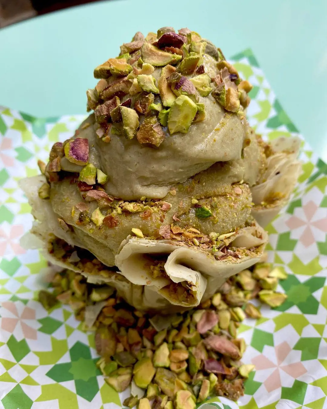 Baklava cup with pistachio ice cream