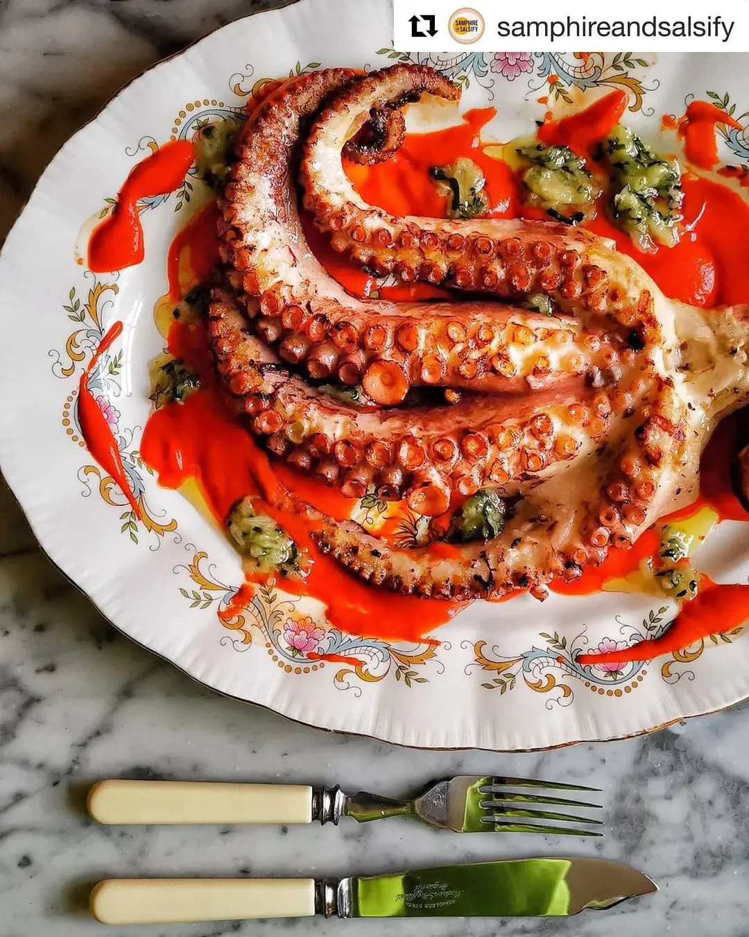 Grilled octopus with piquillo purée