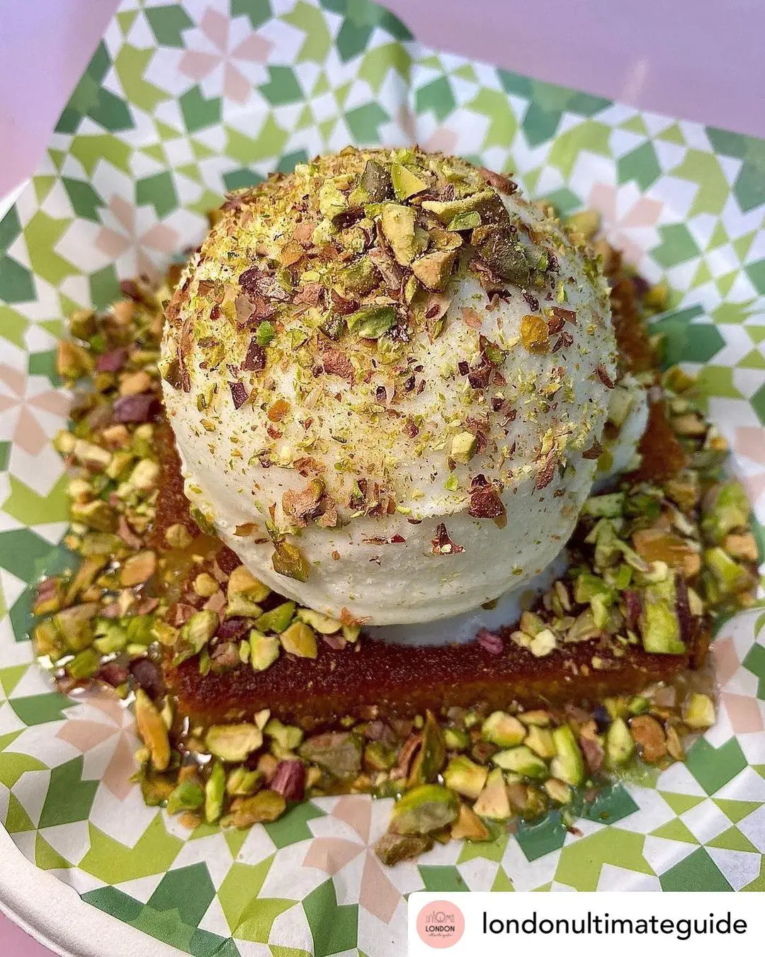 kunefe with Lebanese ice cream loaded with pistachios