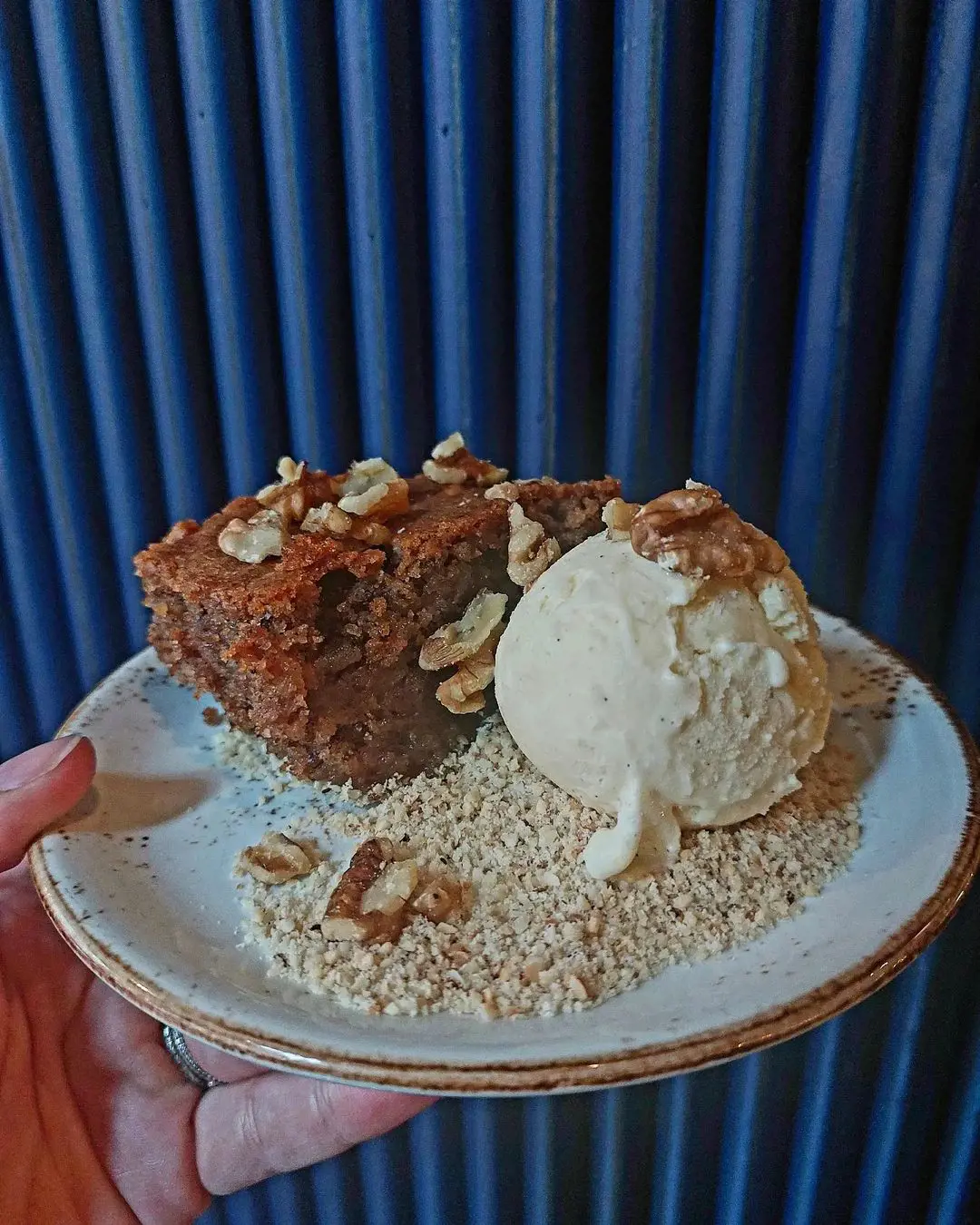 karydopita with extra walnuts and vanilla ice cream
