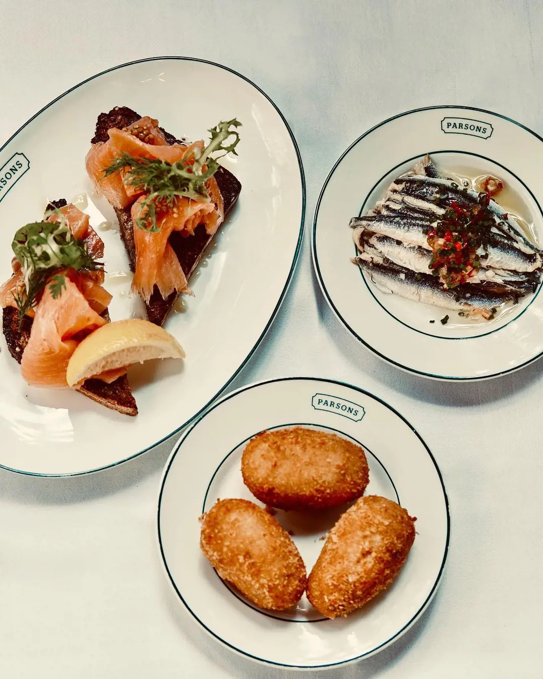 Featuring Severn & Wye smoked salmon on Guinness bread, Marinated Anchovies and Potted Shrimp Croquettes