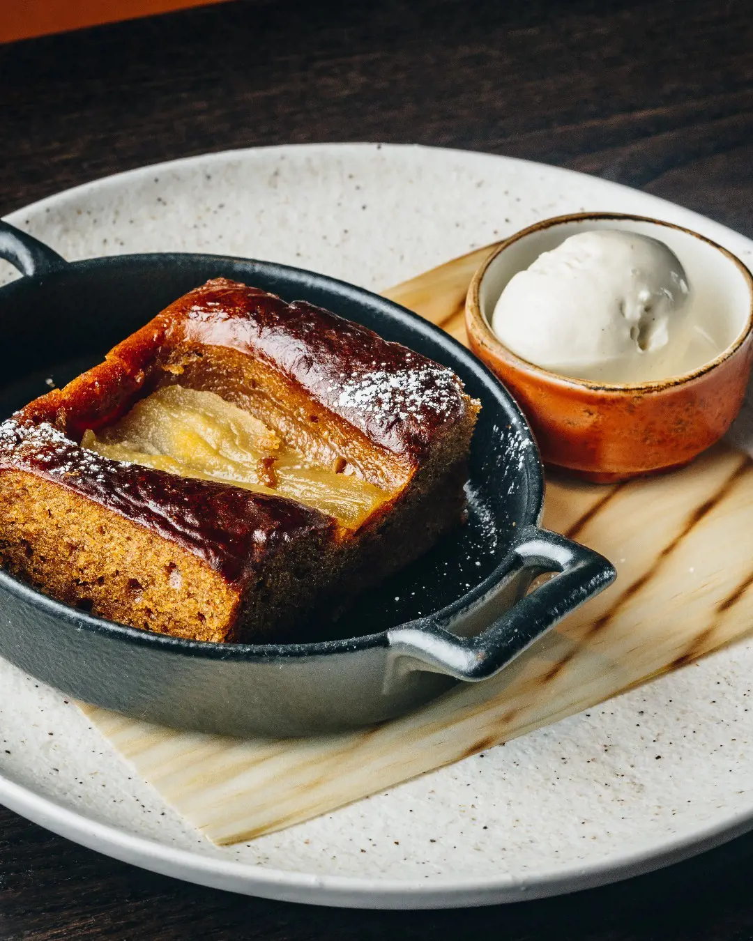 sticky toffee and poached pear pudding
