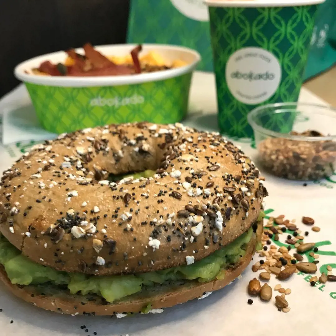 Smashed Hass avo with shichimi and Maldon on a toasted multigrain bagel.