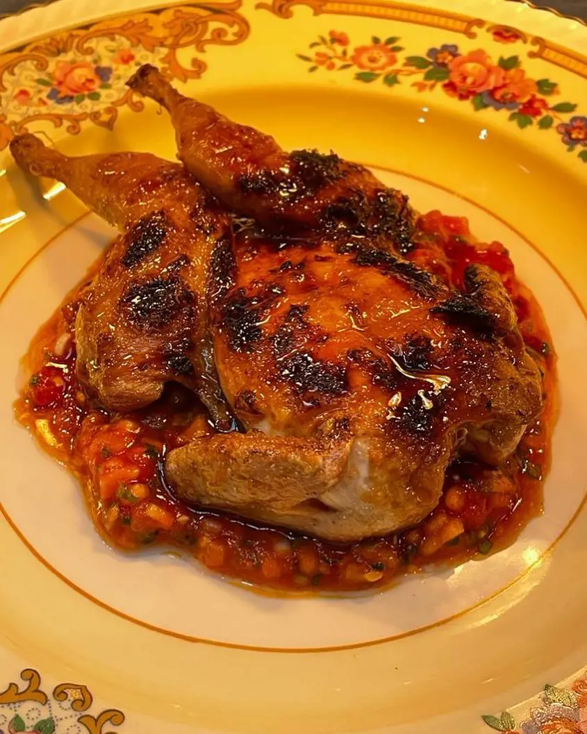 Barbecued quail, bois boudran sauce
