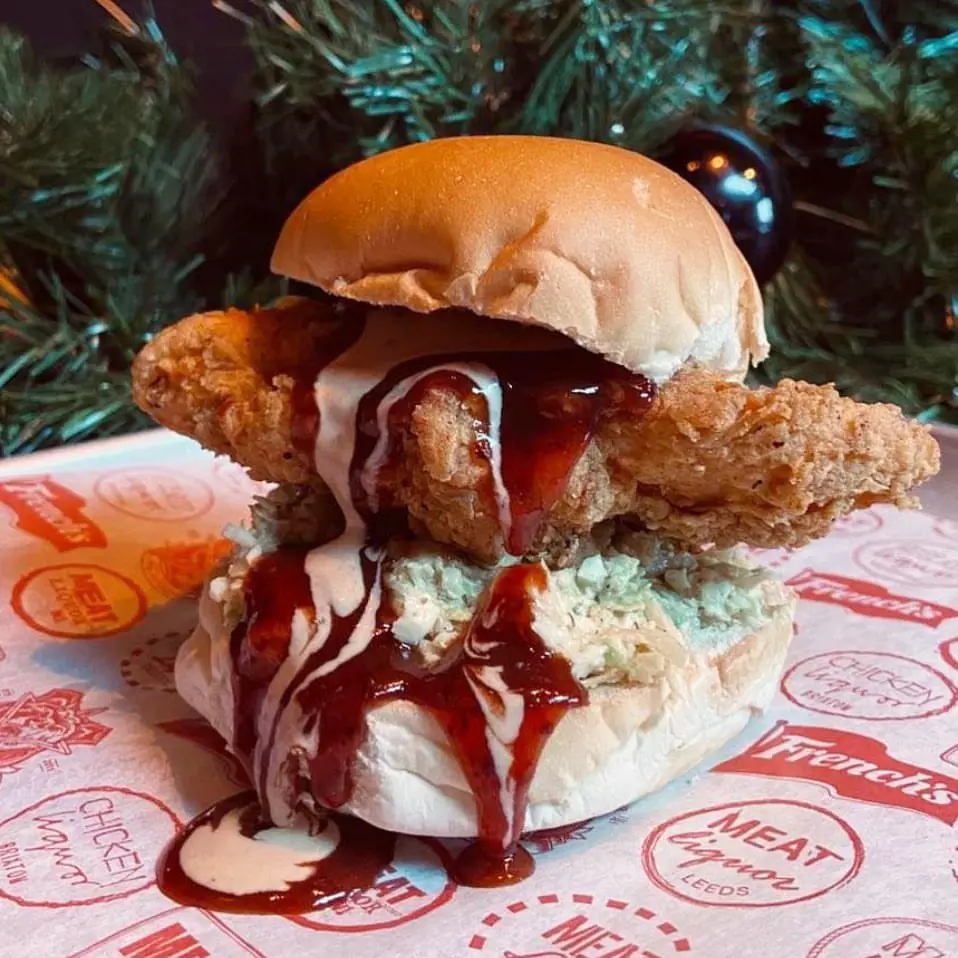 Fried 🦃, Red 👁 Mayo, Sprout slaw & Cranberry Hot sauce