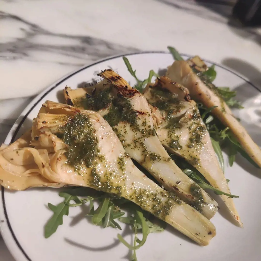 Grilled Artichokes with mint sauce