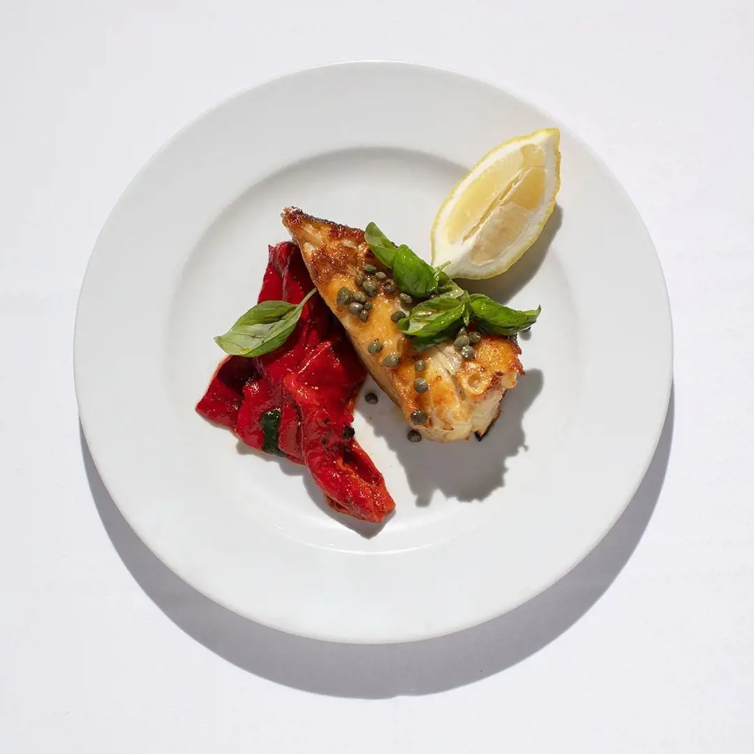 roasted wild turbot with red peppers and capers
